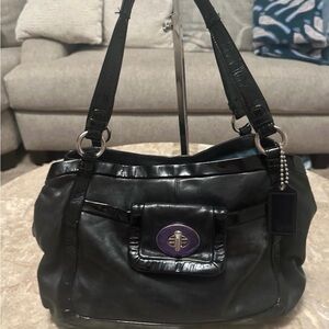 Gorgeous Y2k Coach Cricket black leather satchel bag Turnlock 13602